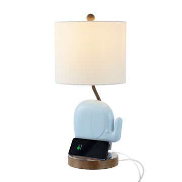 Ellie Bohemian Designer Iron/Resin Elephant LED Kids Table Lamp with Phone Stand and USB Charging Port - JONATHAN Y